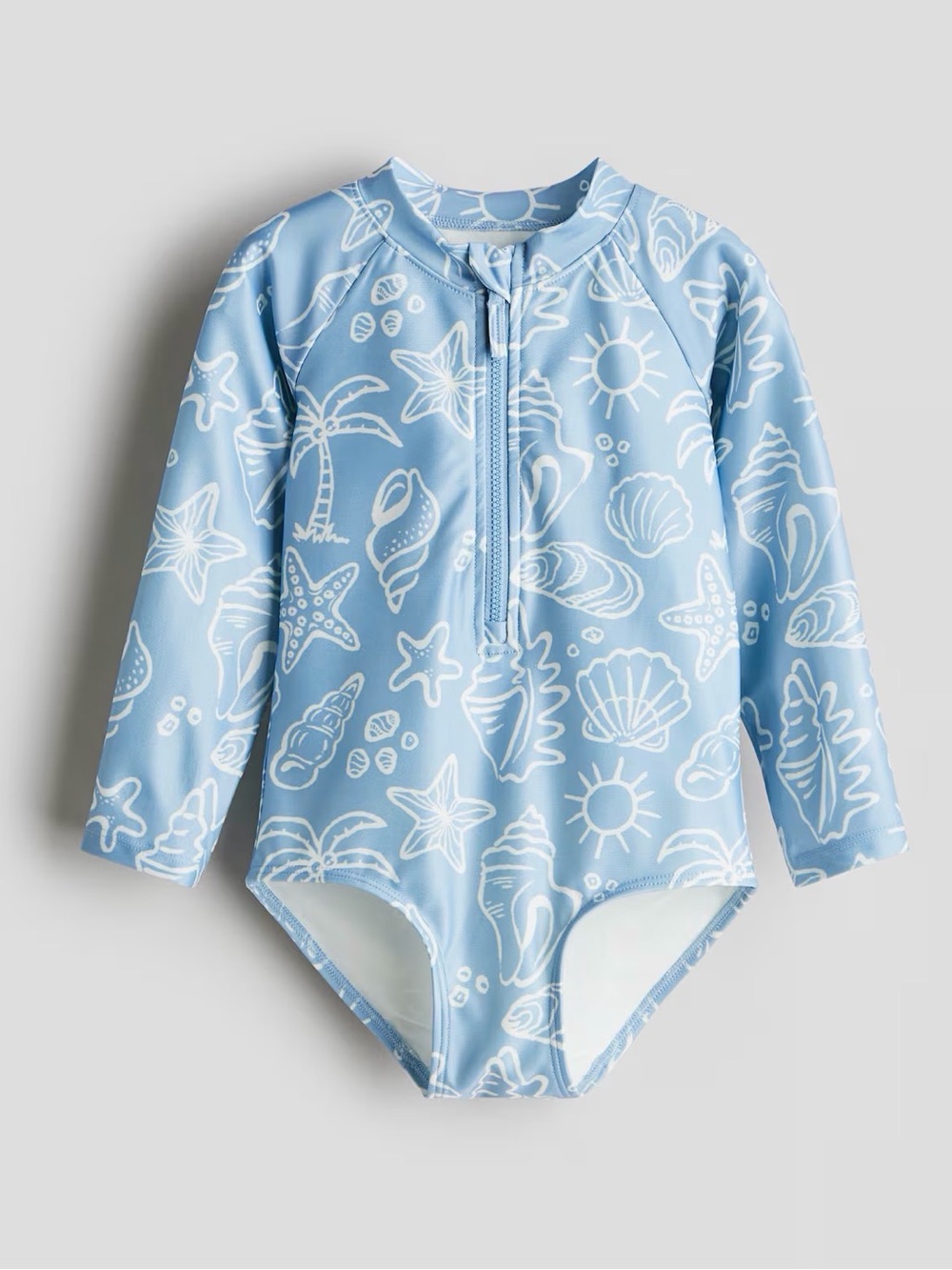 H&M Light Blue Long-Sleeve Shell Print Swimsuit Size 5T/6